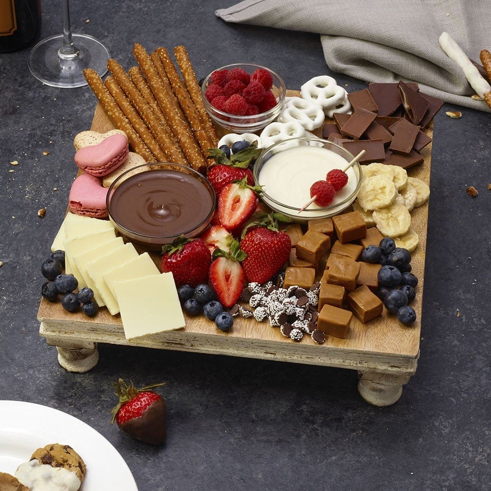 Austin Craft 12 Inch Raised Mango Wood Serving Board, White Fitz and